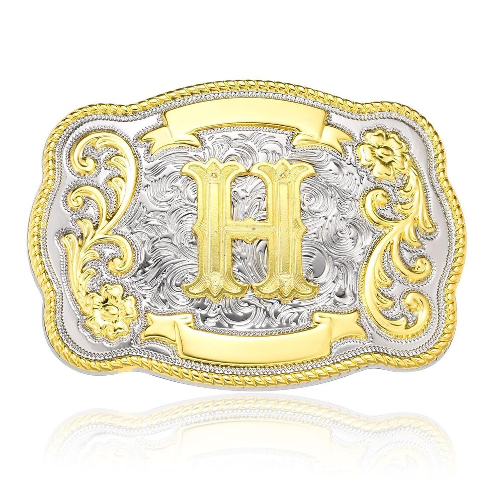 2662 Western Initial Letter ABC to XYZ Belt Buckle , Golden Capital Belt
